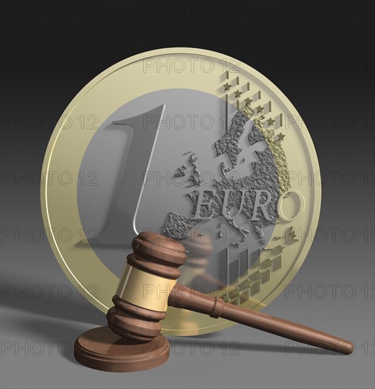 Gavel in front of euro coin