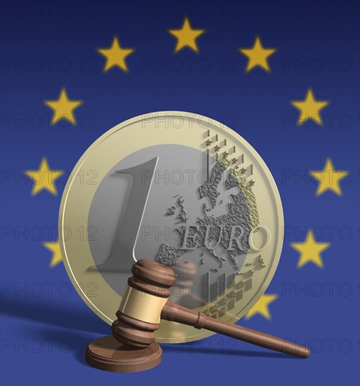 Gavel in front of euro coin