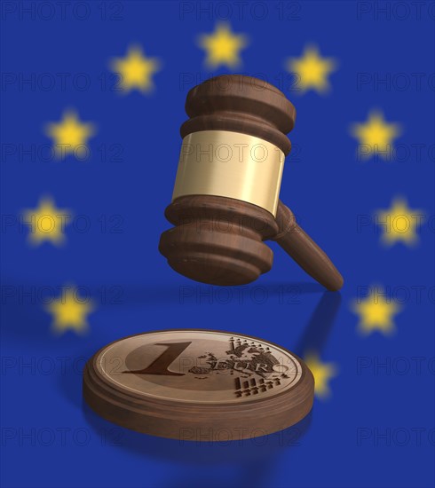 Gavel in front of EU stars