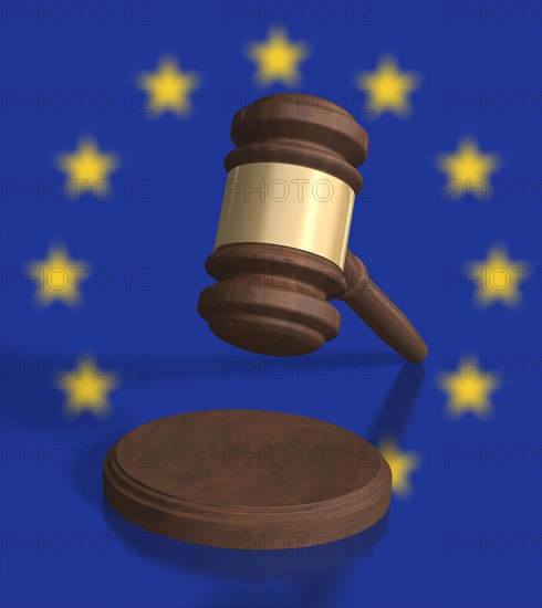 Gavel in front of EU stars