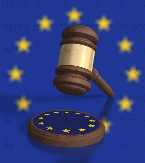 Gavel in front of EU stars