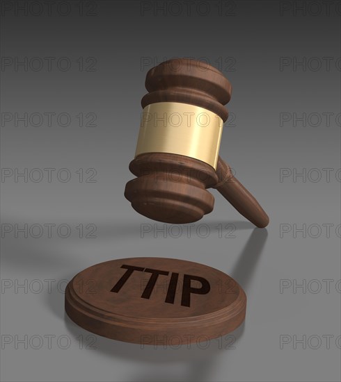 Gavel in front of grey background