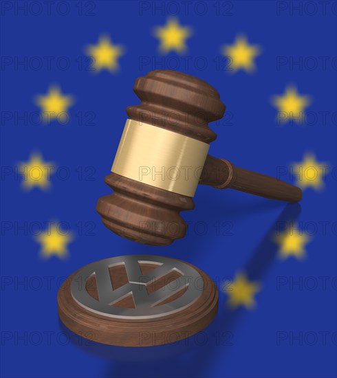 Gavel in front of EU stars