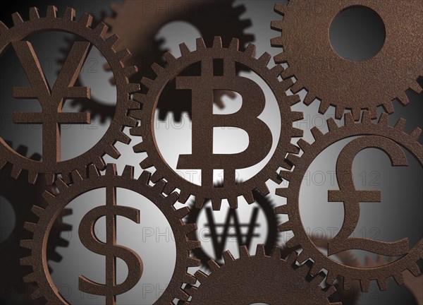 Gears with currency symbols mesh