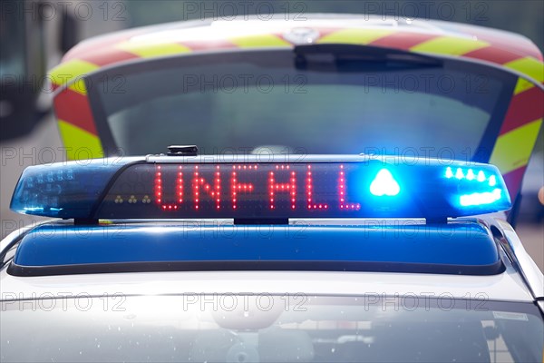 Illuminated sign Accident on a motorway police patrol car on the highway