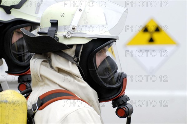 Firefighters with radiation protection