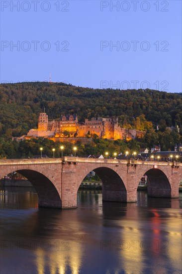 Heidelberg Castle with Karl Theodor Bridge in the Evening Light