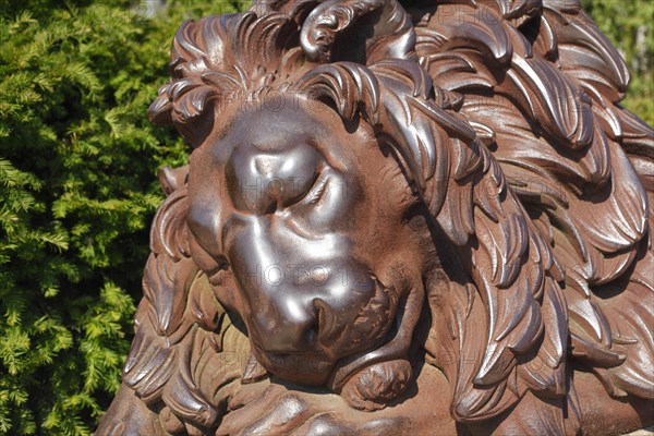 Lion sculpture in front of Holstentor
