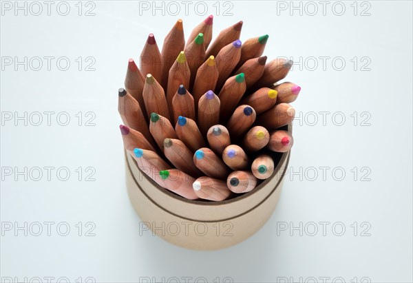 Coloured coloured pencils in a can