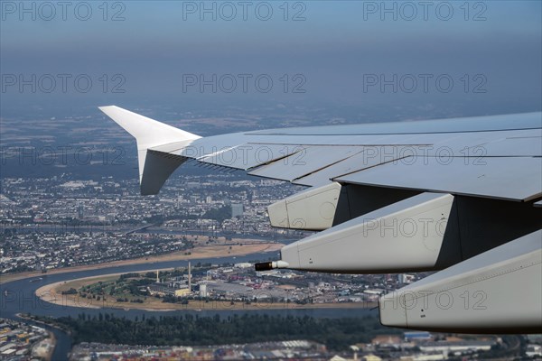 Wing of a passenger aircraft after take-off via Dusseldorf