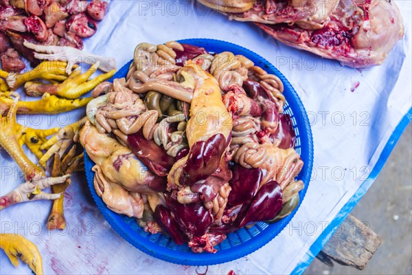 Poultry offal at the market