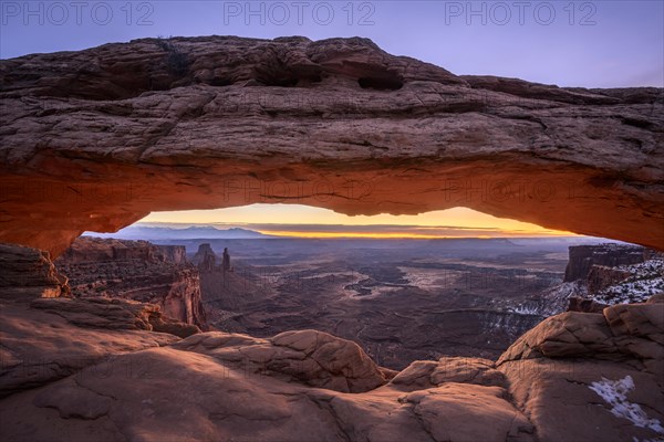 View through arch Mesa Arch at sunrise