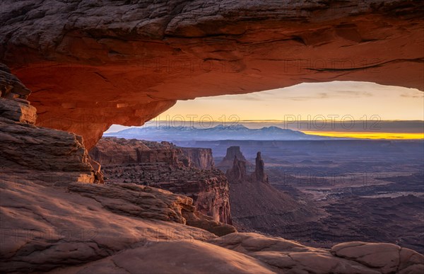 View through arch Mesa Arch at sunrise