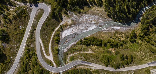 Aerial view of serpentines on the Namlos Pass