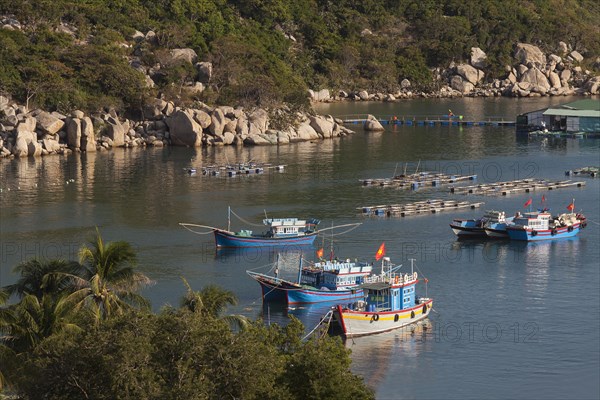 Colourful fishing boats in Vinh Hy bay