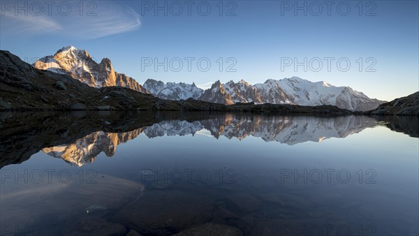 Mont Blanc massif with reflection in the Lac des Chesery