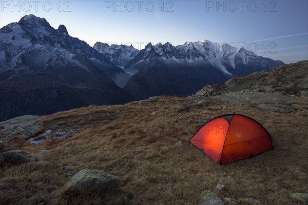 Tent with view of Mont Blanc