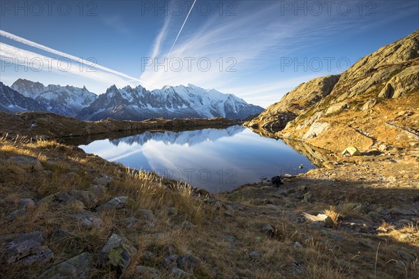 Lac des Chesery with Mont Blanc massif behind