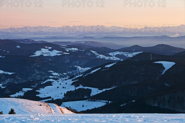 View from Belchen in winter on the Swiss Alps