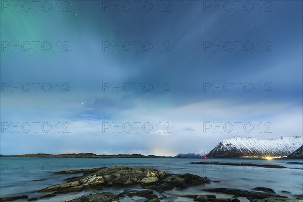 Northern lights with beach of Gimsoy