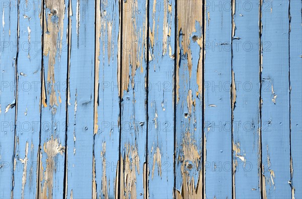 Wall made of light blue wooden slats