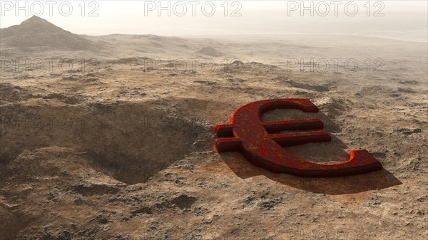 Euro symbol rusting in desert