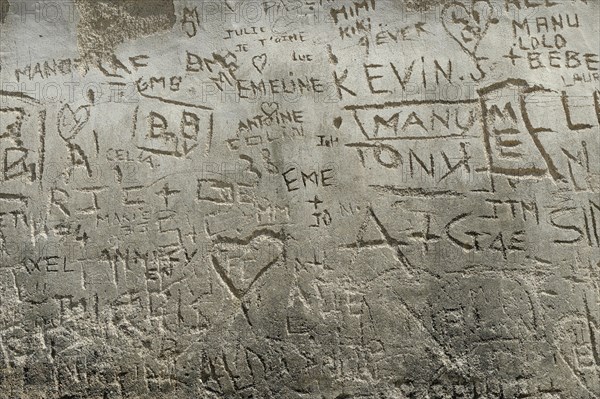 Names carved into the walls of the citadel of Saint Florent