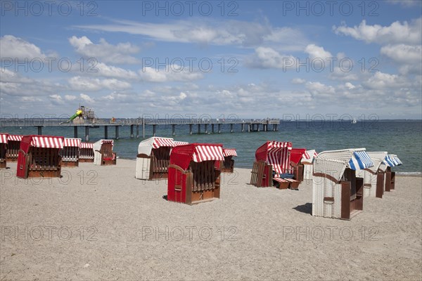 Timmendorfer beach with beach chairs and pier