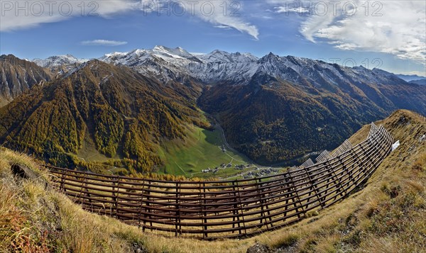 Alpine landscape with avalanche barricades