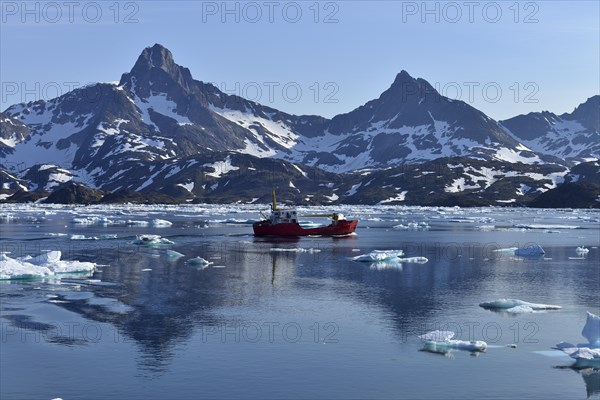 Red freighter cruising through Kong Oscars Havn