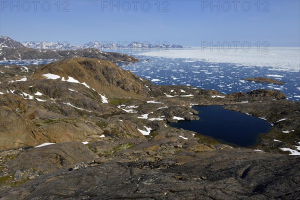 Polar stream of icebergs and pack ice