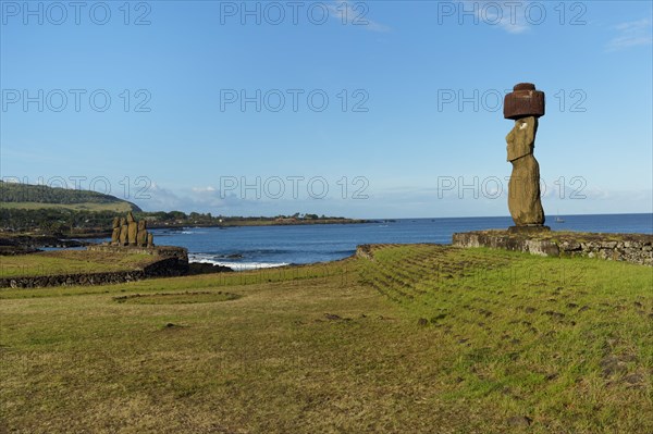 Moai wearing a Pukao topknot