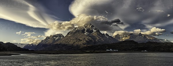 Cuernos del Paine and Lago Grey in evening light