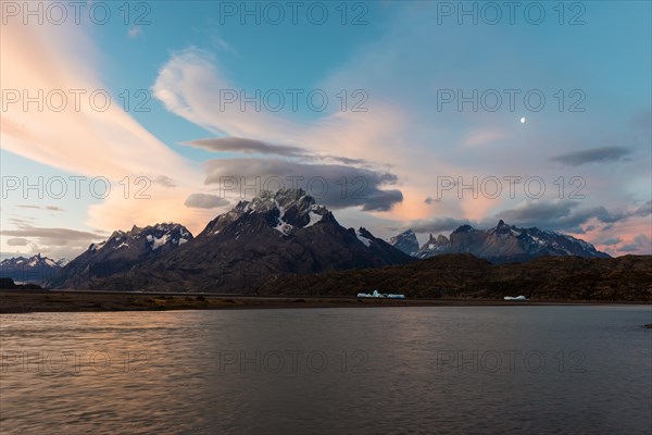 Cuernos del Paine and Lago Grey in evening light