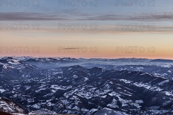 View of the Sibillini Mountains in winter from Mount Nerone