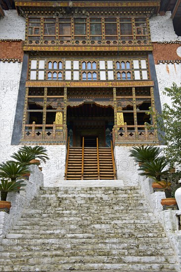 Stairs to the entrance of the monastery fortress Punakha Dzong