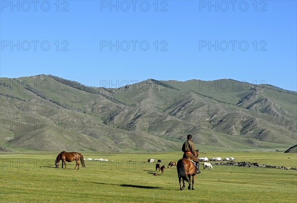 Nomads in the barren landscape in the Orkhon Valley