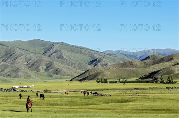 Nomads in the barren landscape in the Orkhon Valley