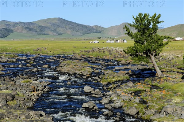 Ulaan Gol River just in front of its confluence with the Orkhon River just in front of Tstugalan waterfall (Orkhon Waterfall)