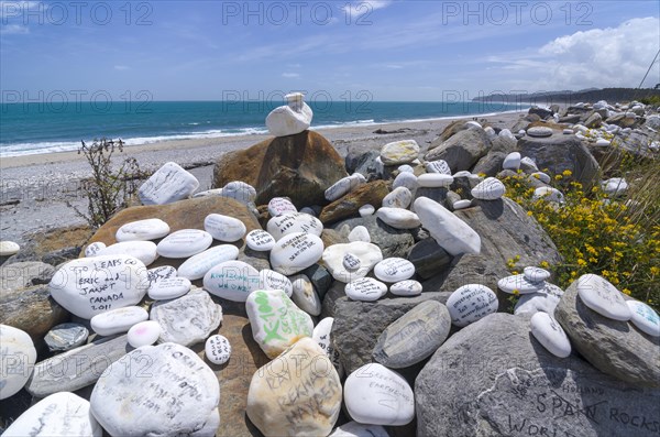 Memorial stones on the beach at Haast