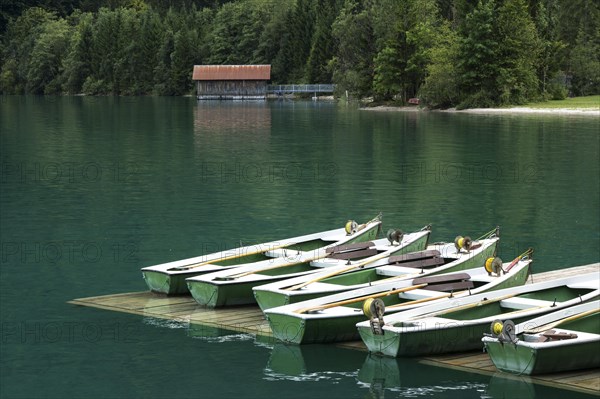 Rowboats on Walchensee lake in Einsiedl