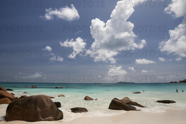 Granite cliffs and beach at Anse Lazio