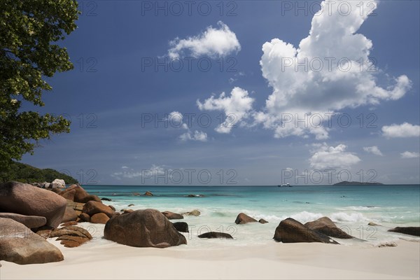 Granite cliffs and beach at Anse Lazio