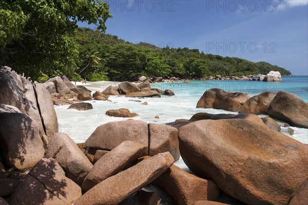 Granite cliffs and beach at Anse Lazio