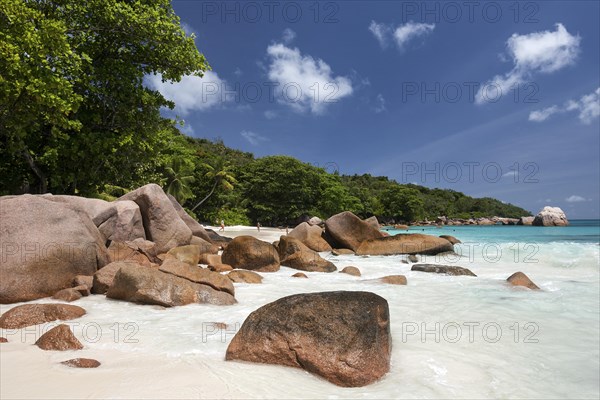 Granite cliffs and beach at Anse Lazio