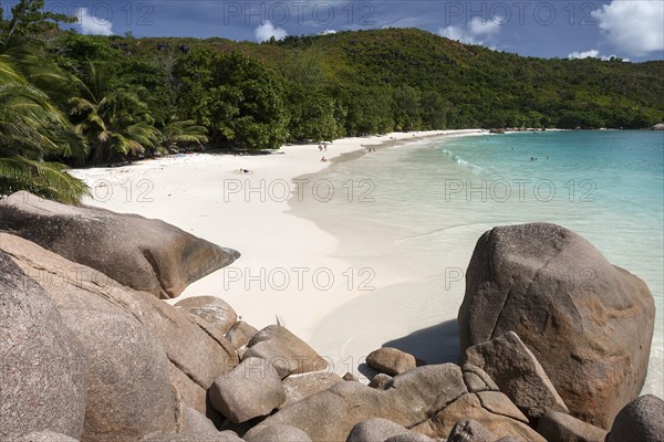 Granite cliffs and beach at Anse Lazio