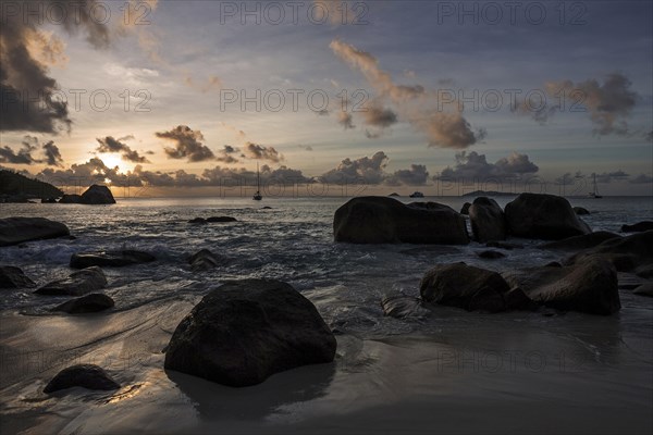 Granite cliffs and beach at Anse Lazio