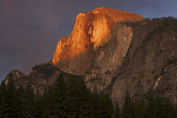 Half Dome illuminated by setting sun