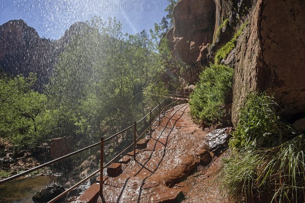 Waterfall above overhanging rock