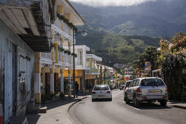 Street scene and Creole houses in Cilaos